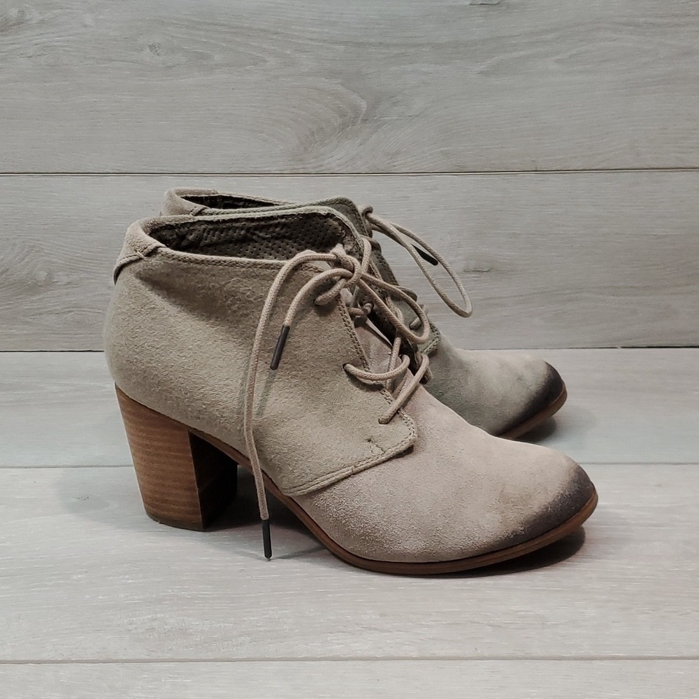 Toms Women Ankle Suede Heels Sandals shoes sz 9